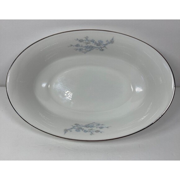 OXFORD China Twilight Dell White Silver Blue White Floral 7 x 10" Oval Bowl - Picture 1 of 5